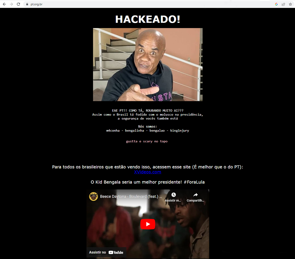 Site do PT é hackeado e exibe imagem de Kid Bengala - Blog do FM